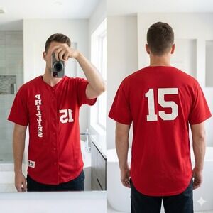 Alleson Athletic Mens 2XL Phillies Baseball Jersey Red Mesh Button Front‎ 15